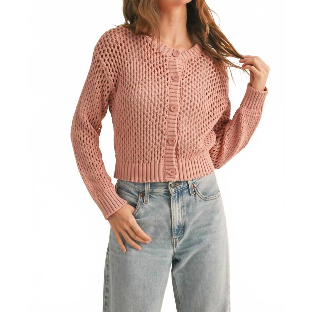 NEW NYLAND shelly crochet knitted cardigan top in dusty rose